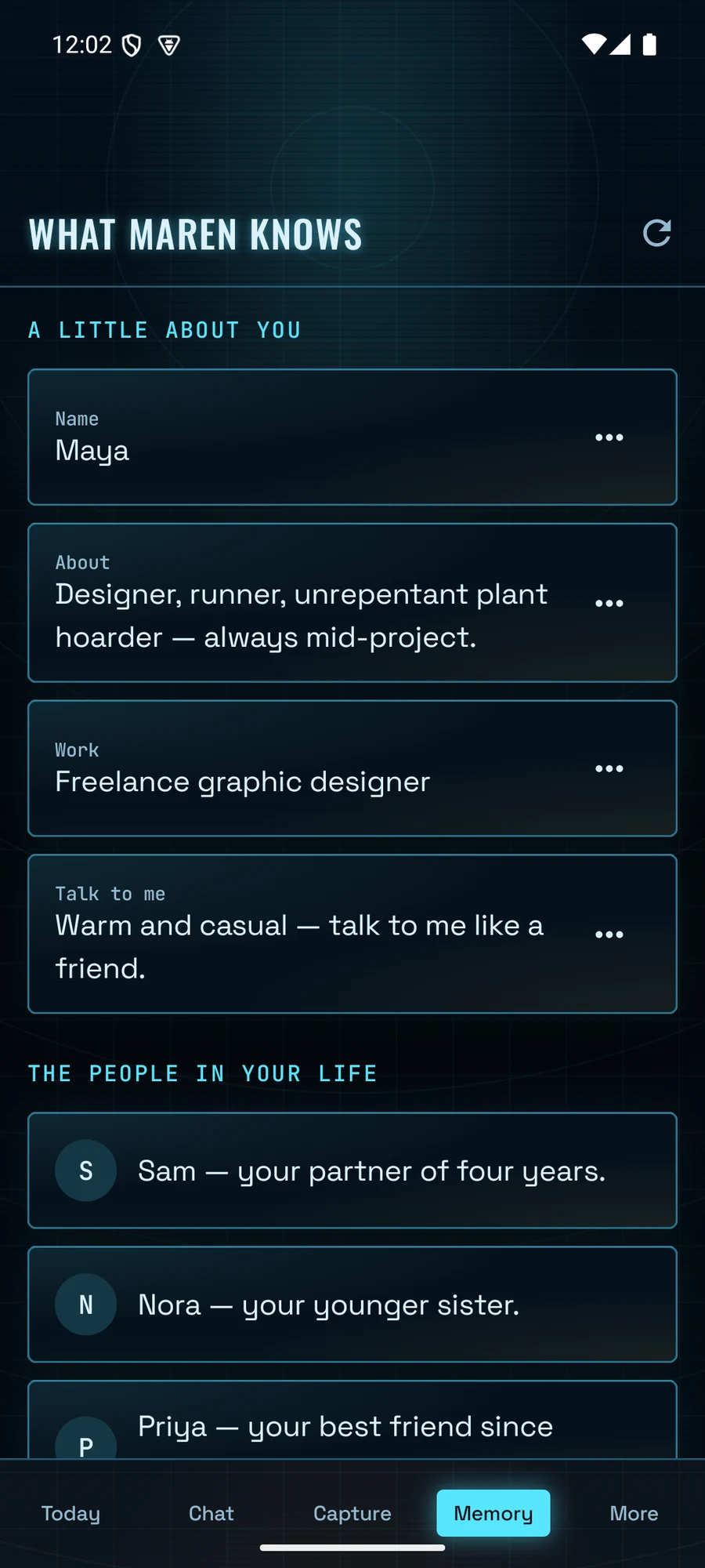 Everything Maren knows about you, laid out plainly, in the Aegis theme