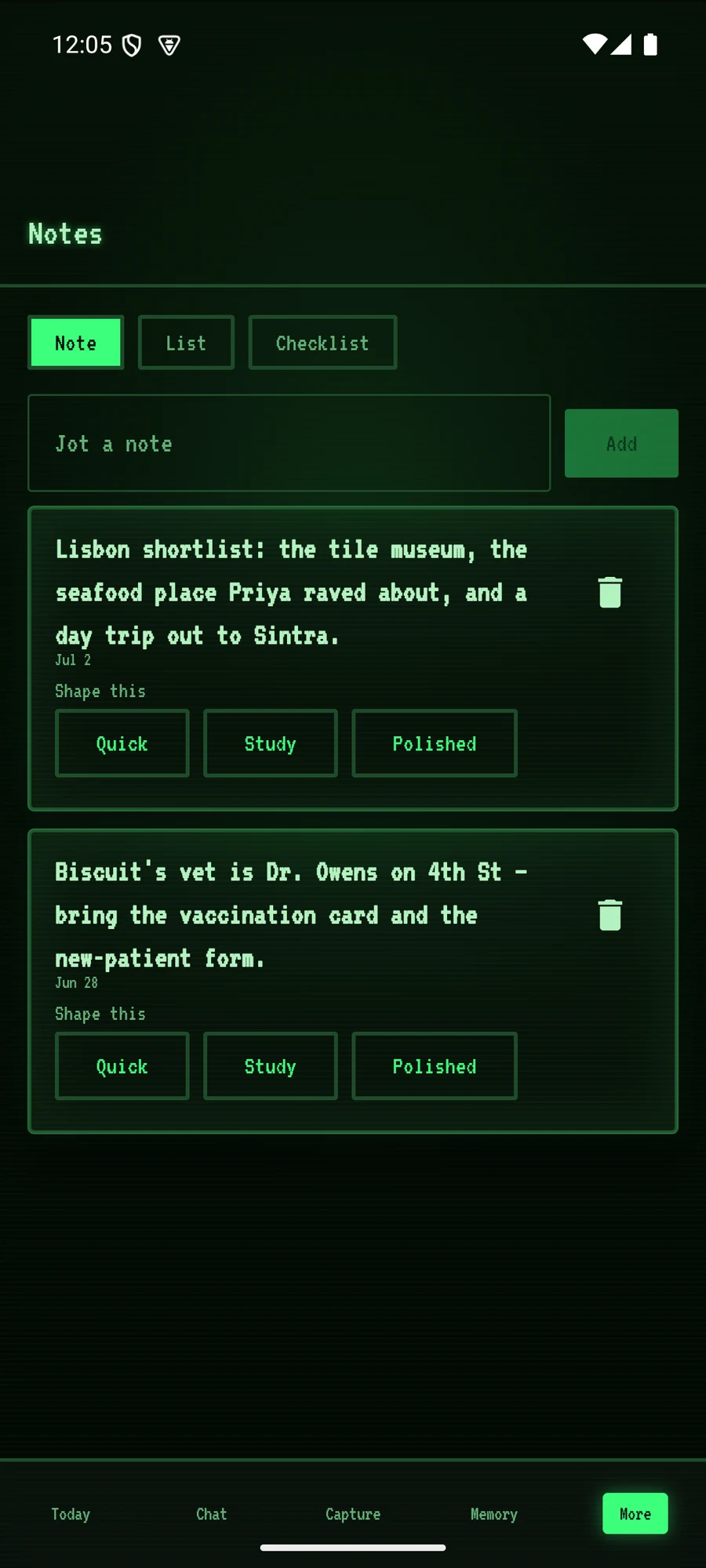 Notes kept word-for-word in Maren, in the Phosphor theme