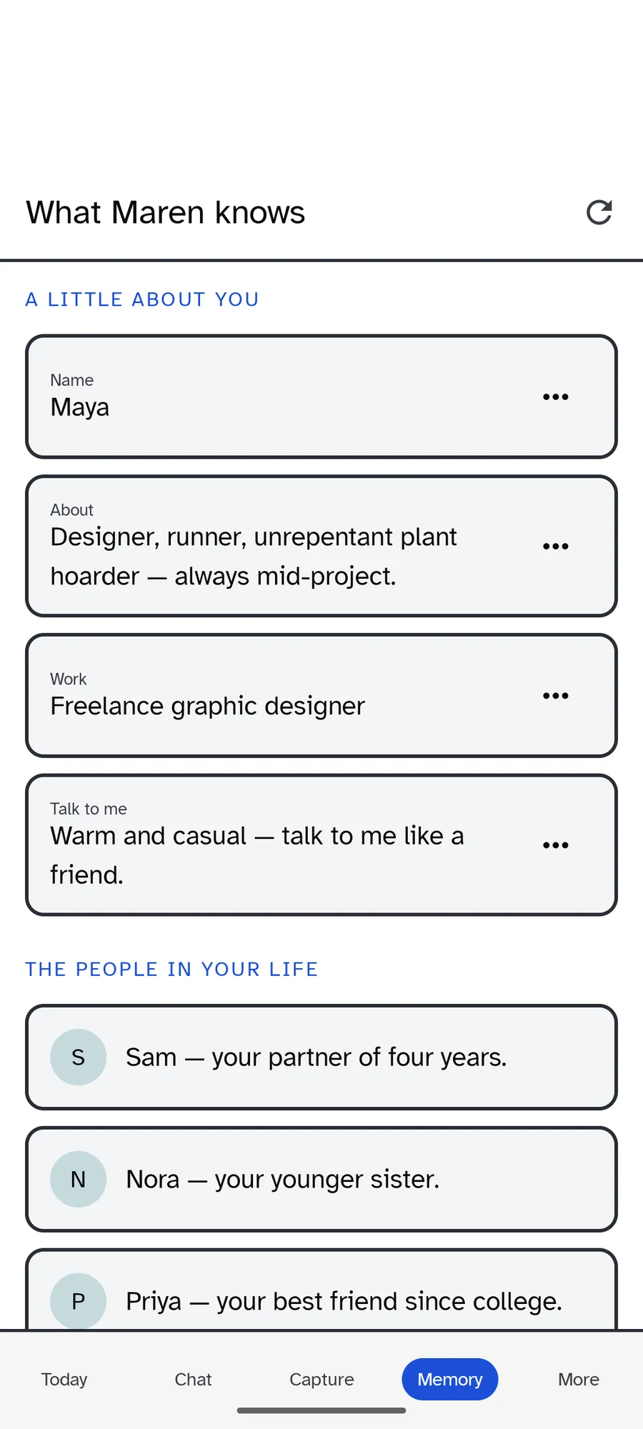 Everything Maren knows, plainly editable, in the Clarity Light theme