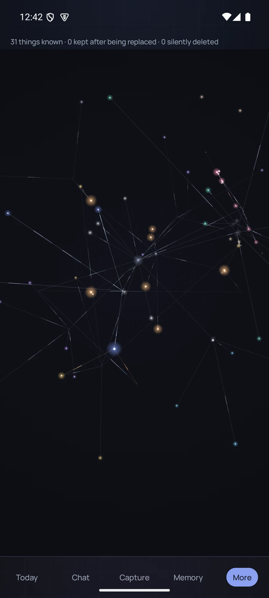 A close-up of Maren's memory graph, each fact wired to the people and things it relates to